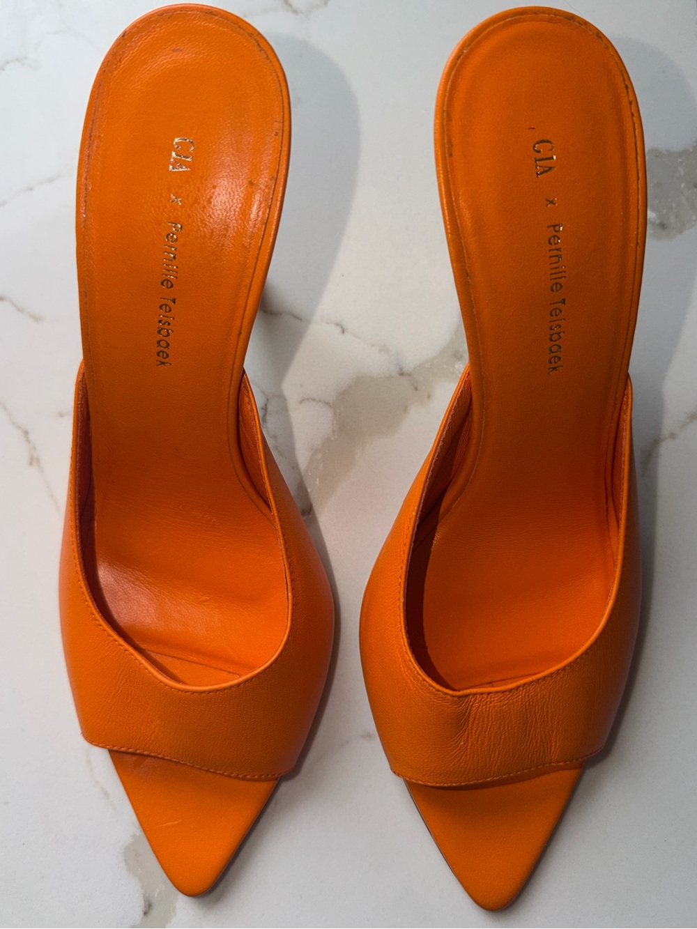 Gia Borghini Orange Pointed Slide Mules